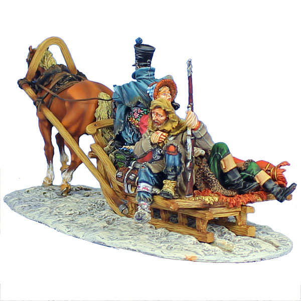 NAP0513 French Sledge Carrying Wounded Soldiers and Cantiniere figurines